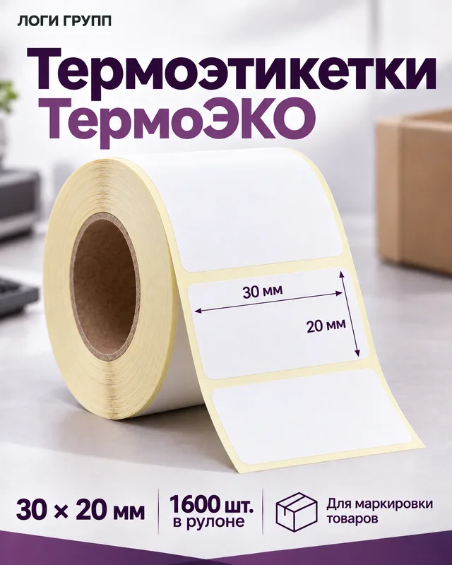 Термоэтикетки ТермоЭКО 30 × 20 мм, 1600 шт./рулон