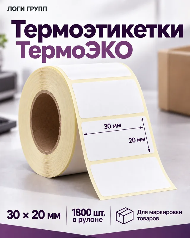 Термоэтикетки ТермоЭКО 30 × 20 мм, 1800 шт./рулон