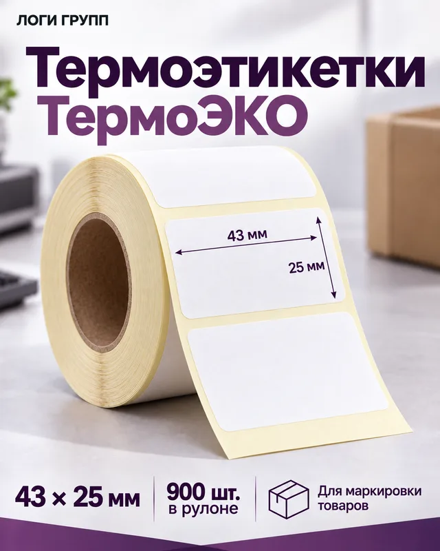 Термоэтикетки ТермоЭКО 43 × 25 мм, 900 шт./рулон