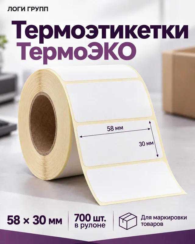 Термоэтикетки ТермоЭКО 58 × 30 мм, 700 шт./рулон — для Wildberries
