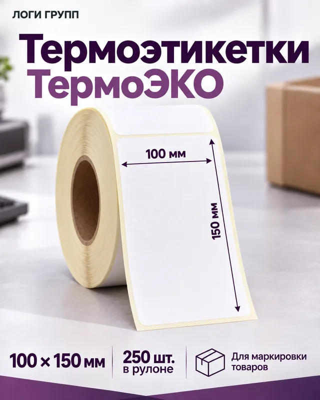 Термоэтикетки ТермоЭКО 100 × 150 мм, 250 шт./рулон