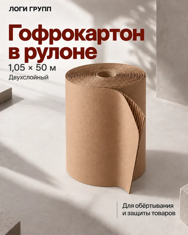 Гофрокартон двухслойный в рулоне 1,05 × 50 м