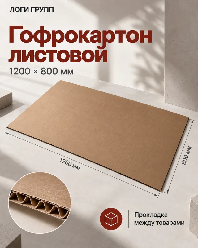 Гофрокартон листовой 1200 × 800 мм — оптом