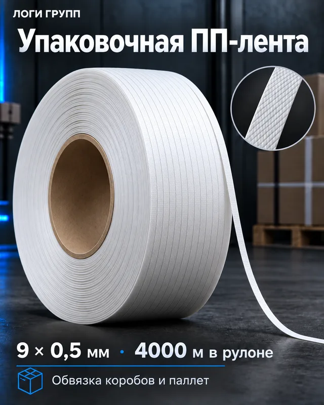 Упаковочная ПП-лента 9 × 0,5 мм, 4000 м