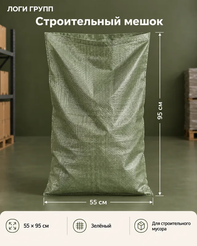 Мешок строительный 55 × 95 см, зелёный