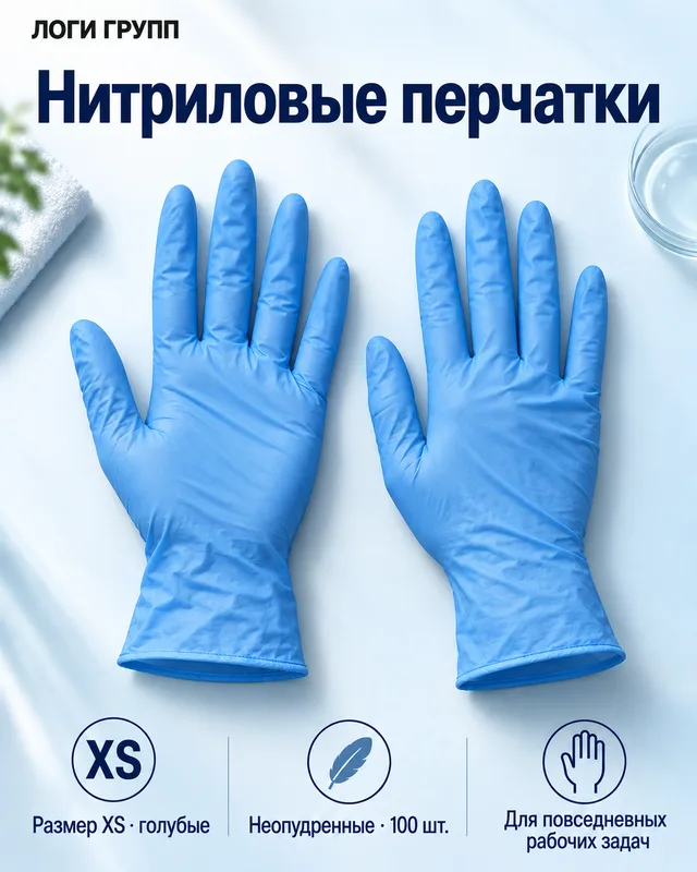 Перчатки нитриловые неопудренные, голубые, размер XS — 100 шт./упак