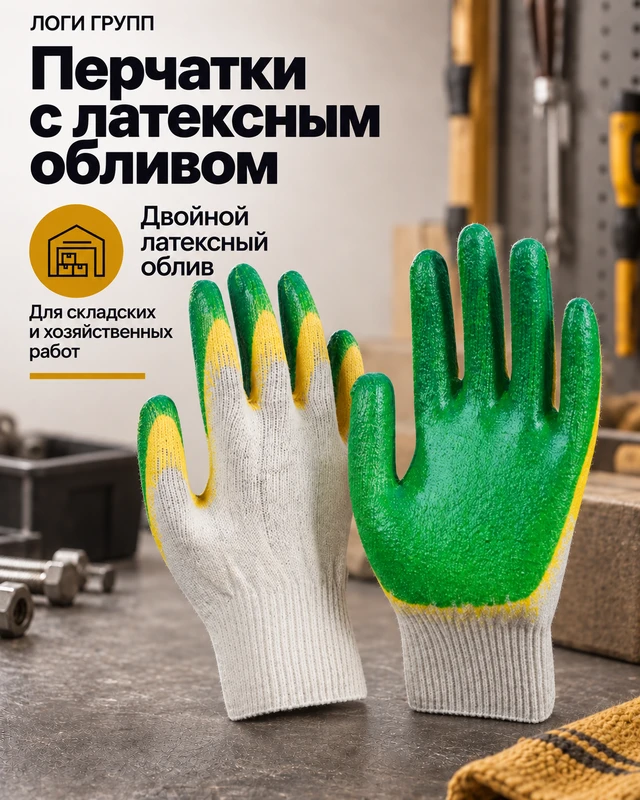 Перчатки рабочие ХБ с двойным латексным обливом