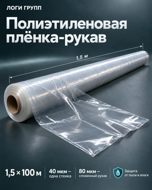 Полиэтиленовая плёнка-рукав 1,5 × 100 м, 40 мкм одна стенка / рукав 80 мкм, 1-й сорт