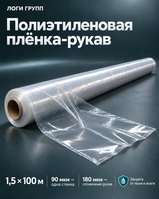 Полиэтиленовая плёнка-рукав 1,5 × 100 м, 90 мкм одна стенка / рукав 180 мкм, 1-й сорт