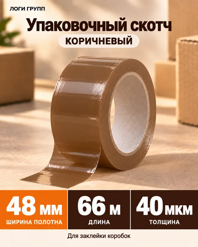 Упаковочный скотч коричневый 48 мм × 66 м, 40 мкм