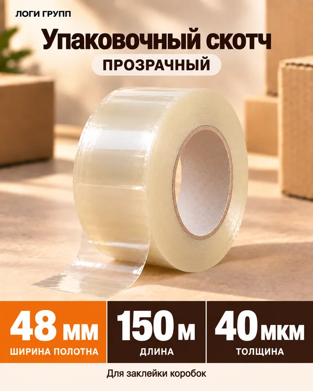 Упаковочный скотч 48 мм × 150 м, 40 мкм — оптом