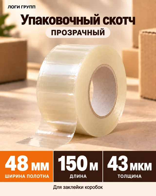 Упаковочный скотч 48 мм × 150 м, 43 мкм — оптом