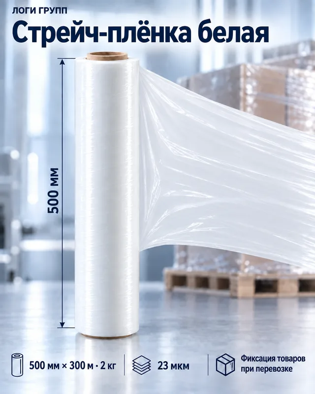 Стрейч-плёнка белая 500 мм × 300 м, 2 кг, 23 мкм