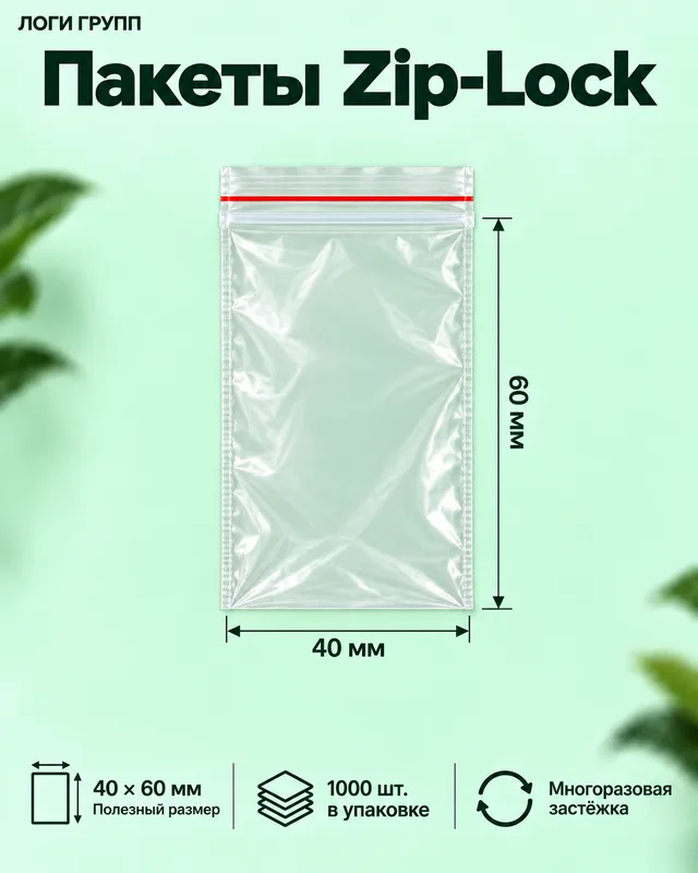 Пакеты Zip-Lock 40 × 60 мм, 1000 шт./упак (гриппер)