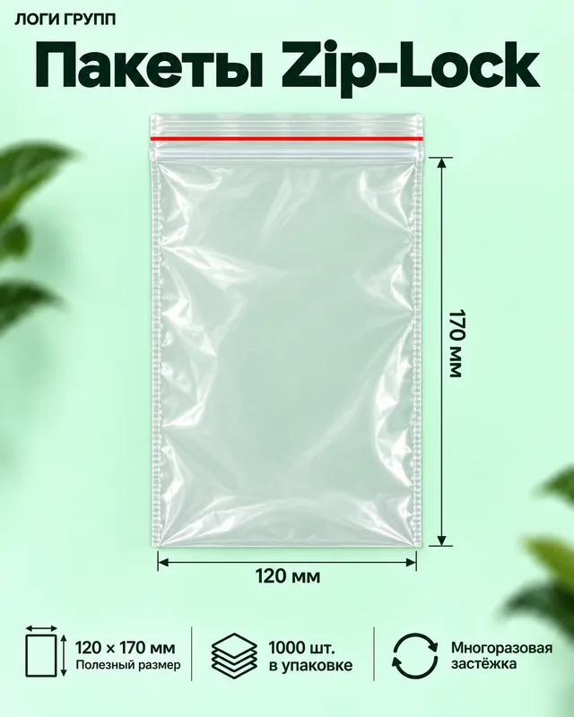 Пакеты Zip-Lock 120 × 170 мм, 1000 шт./упак (гриппер)