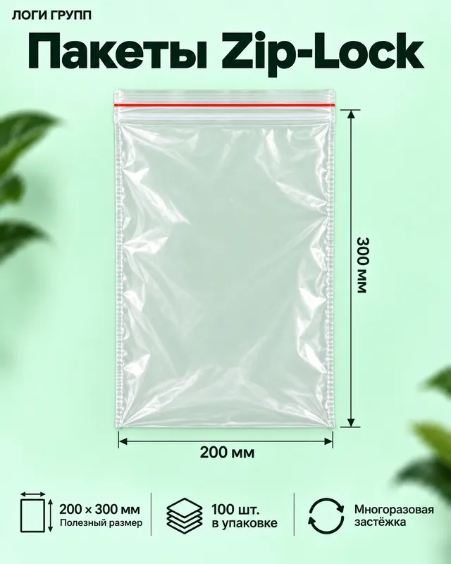 Пакеты Zip-Lock 200 × 300 мм, 100 шт./упак (гриппер)