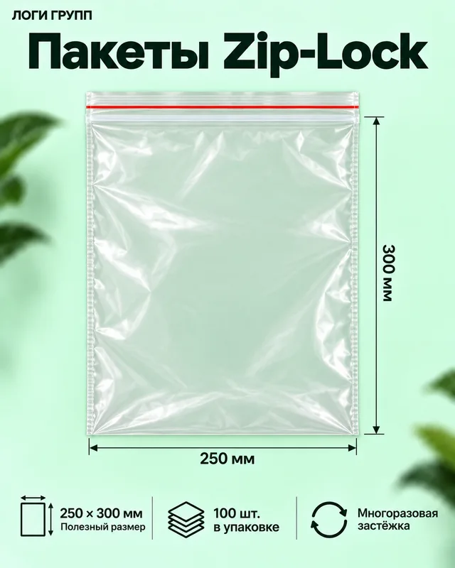 Пакеты Zip-Lock 250 × 300 мм, 100 шт./упак (гриппер)